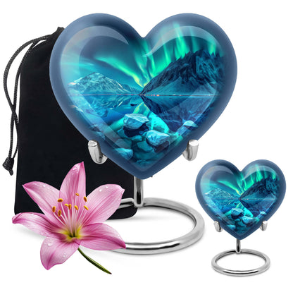 10-inch AURORA urn, heart-designed memorial medium 