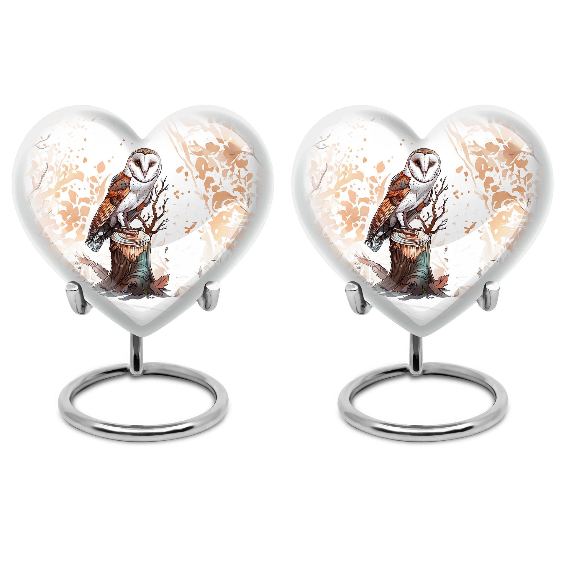 10-inch heart-shaped barn owl urn, 