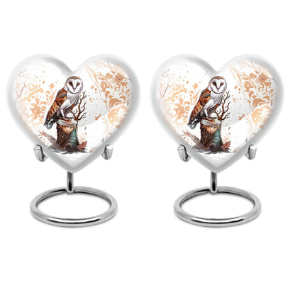 10-inch heart-shaped barn owl urn, 