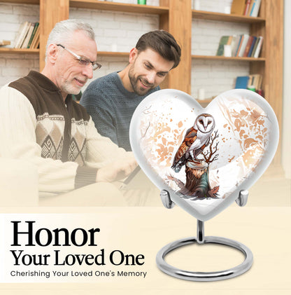 10-inch heart-shaped barn owl urn, 