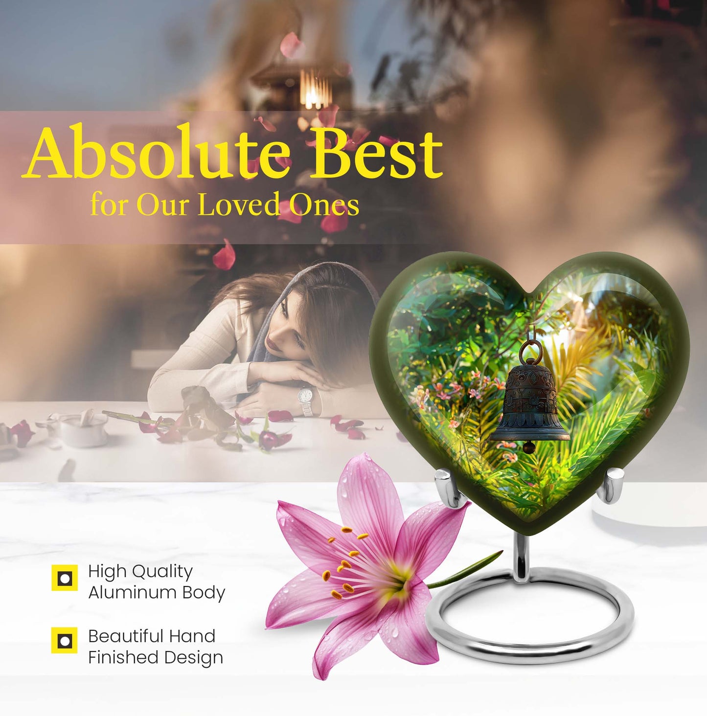 heart designed memorial bell urn