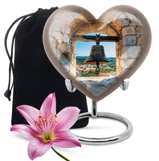 Heart-shaped, large aluminum Bell Urn for cremation ashes, 