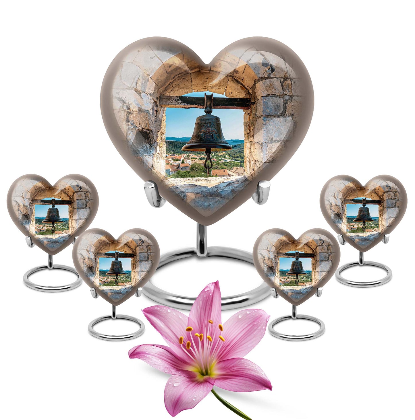 Heart-shaped, large aluminum Bell Urn for cremation ashes, 
