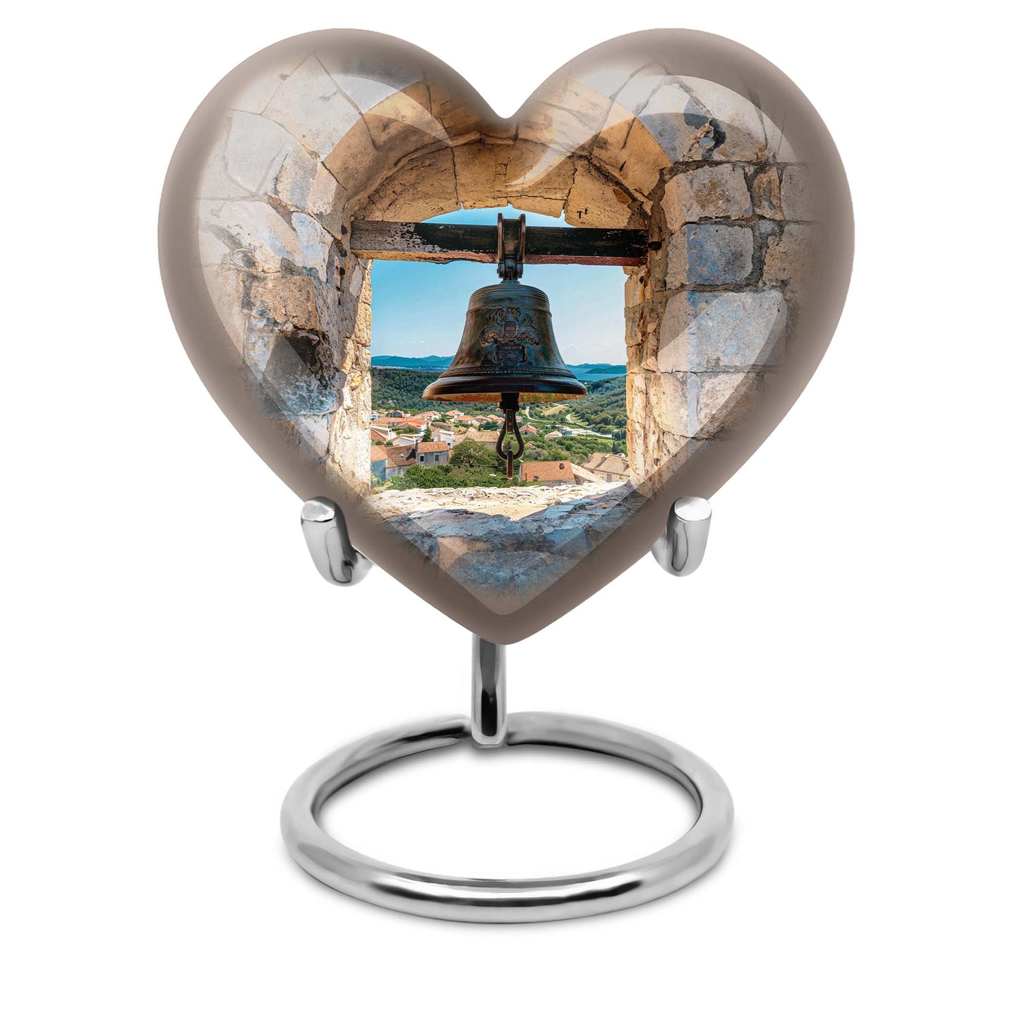 Heart-shaped, large aluminum Bell Urn for cremation ashes, 
