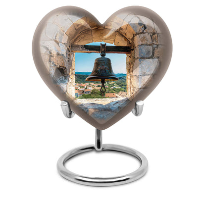 Heart-shaped, large aluminum Bell Urn for cremation ashes, 