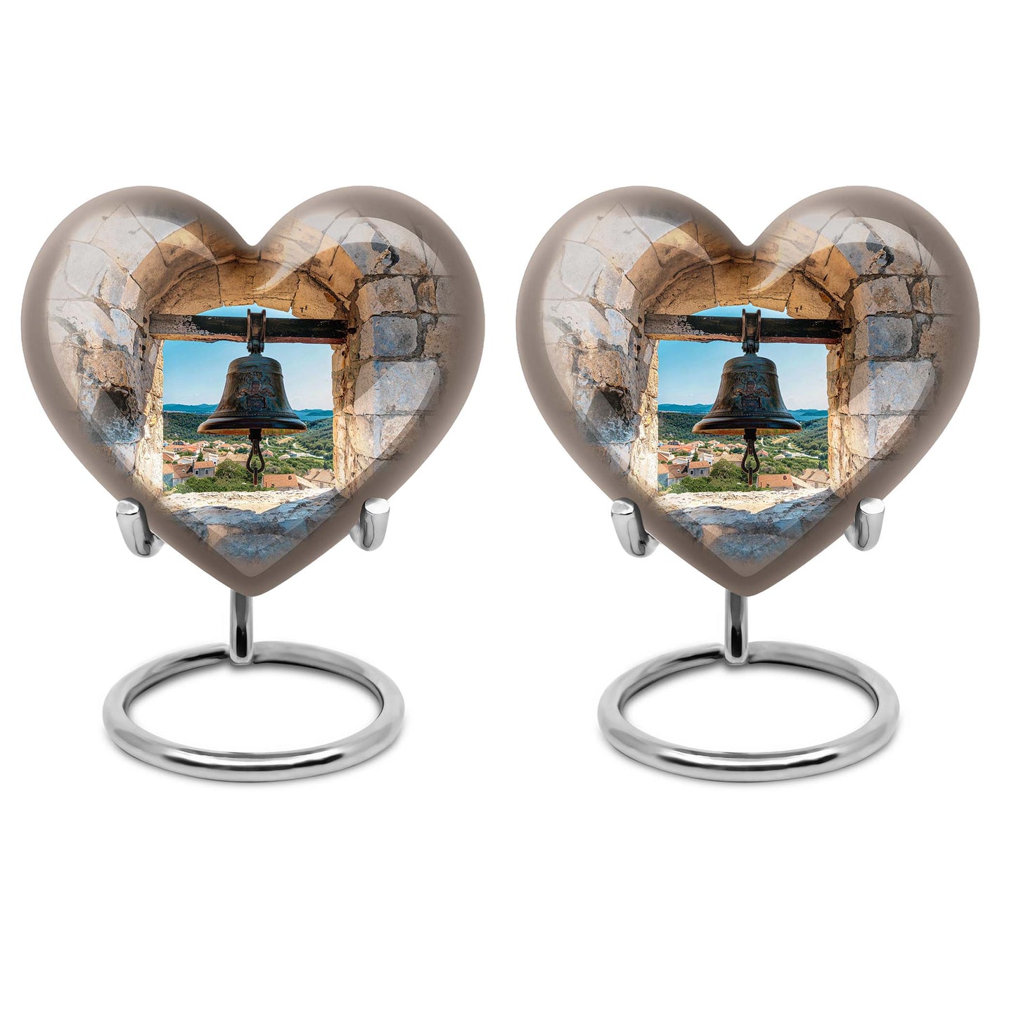 Heart-shaped, large aluminum Bell Urn for cremation ashes, 