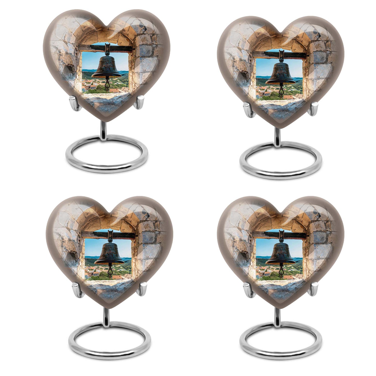 Heart-shaped, large aluminum Bell Urn for cremation ashes, 