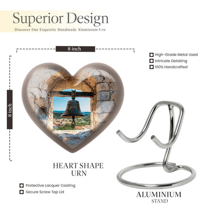 Heart-shaped, large aluminum Bell Urn for cremation ashes, 