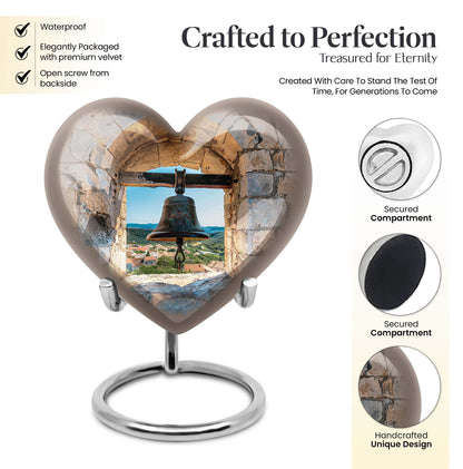 Heart-shaped, large aluminum Bell Urn for cremation ashes, 