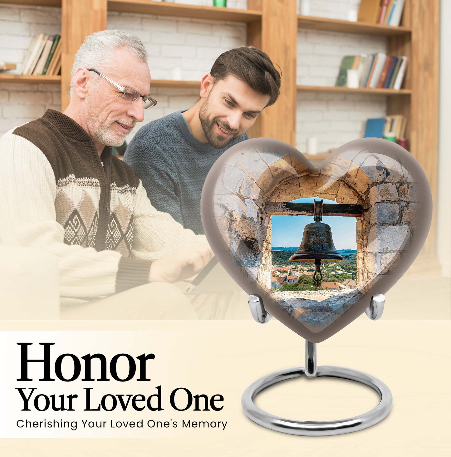 Heart-shaped, large aluminum Bell Urn for cremation ashes, 