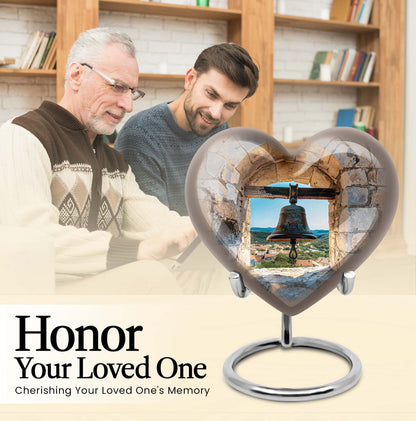Heart-shaped, large aluminum Bell Urn for cremation ashes, 