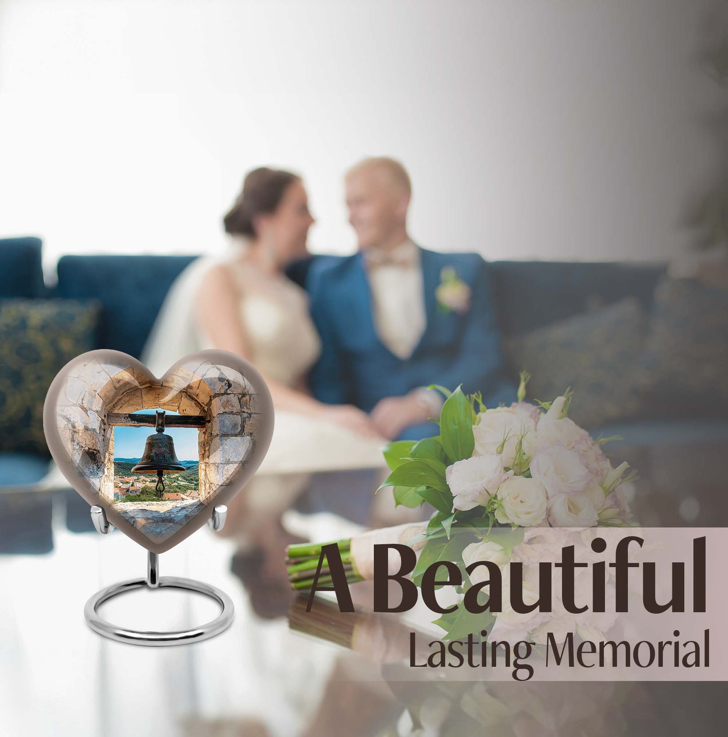 Heart-shaped, large aluminum Bell Urn for cremation ashes, 