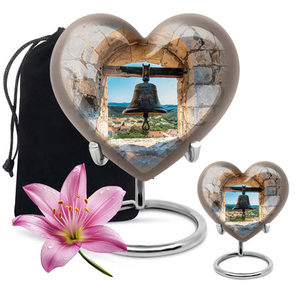 Heart-shaped, large aluminum Bell Urn for cremation ashes, 