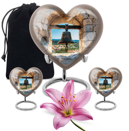 Heart-shaped, large aluminum Bell Urn for cremation ashes, 
