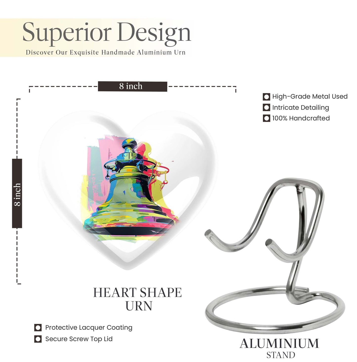 Abstract designed 10-inch bell urn heart urn 