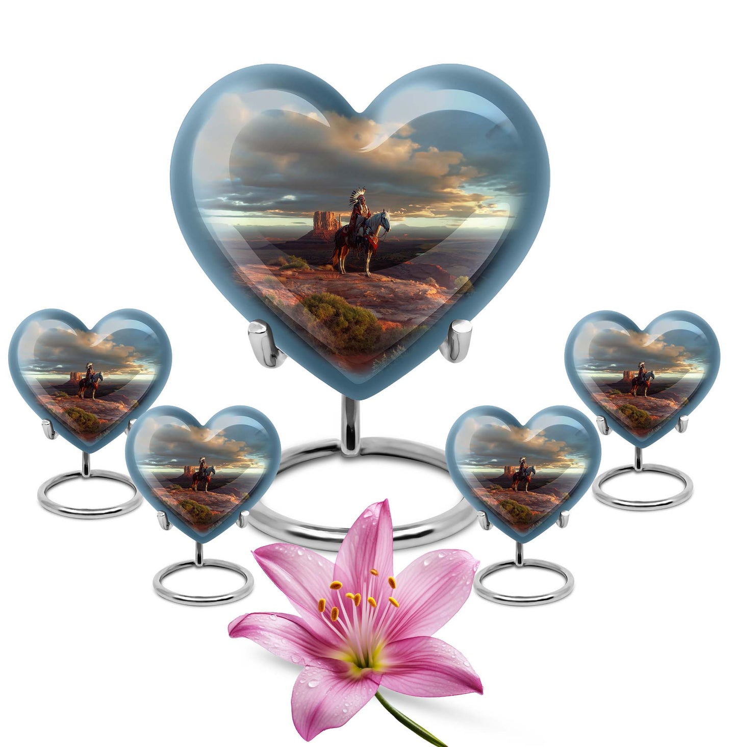 10-inch native American heart urn in abstract design 