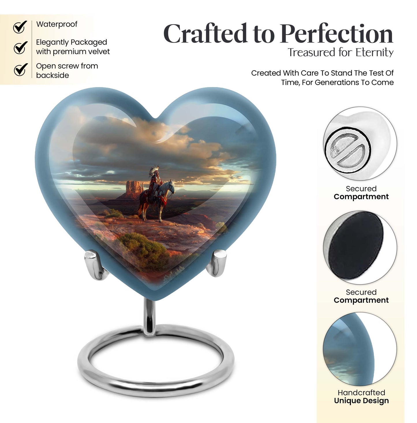 10-inch native American heart urn in abstract design 
