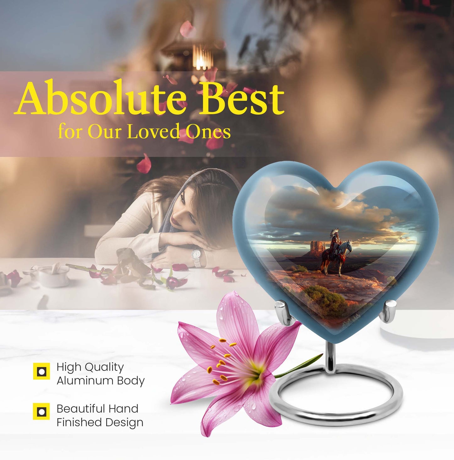 10-inch native American heart urn in abstract design 