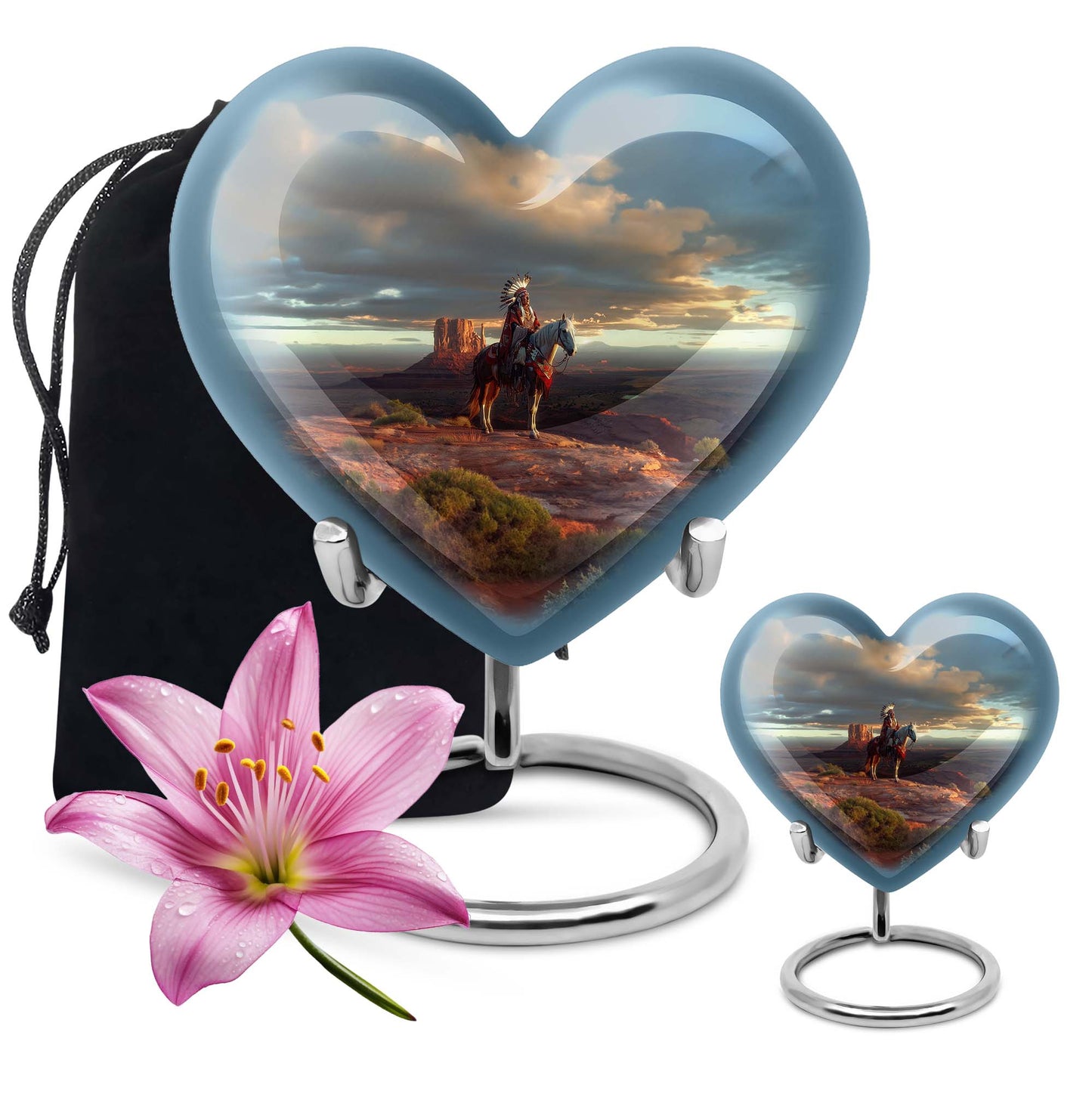 10-inch native American heart urn in abstract design 