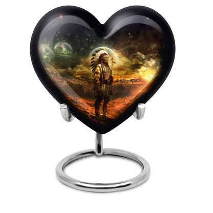 Native American 10-Inch Heart Urn for Adult Male