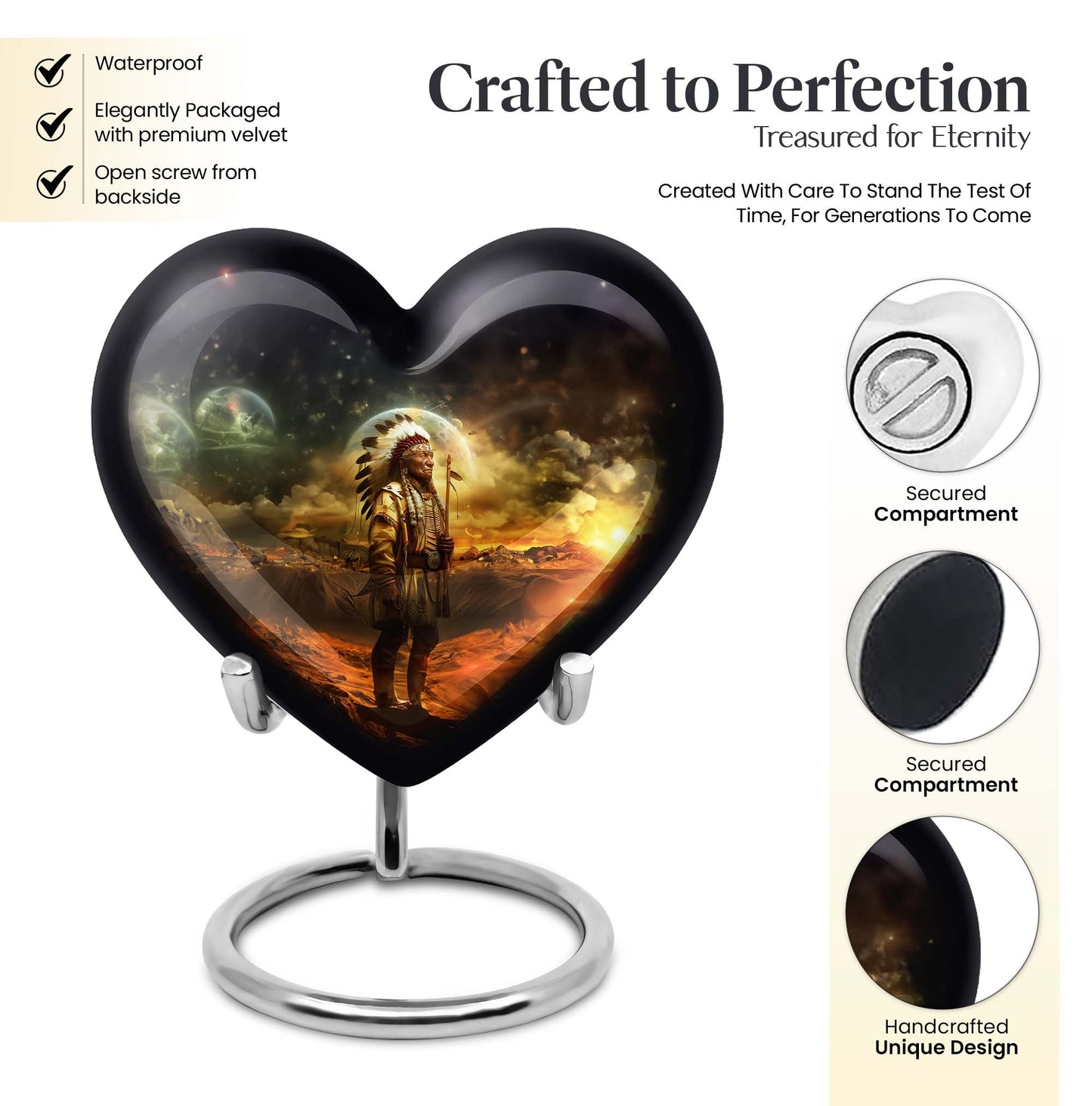Native American 10-Inch Heart Urn for Adult Male