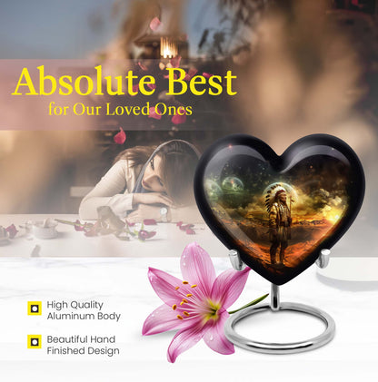 Native American 10-Inch Heart Urn for Adult Male
