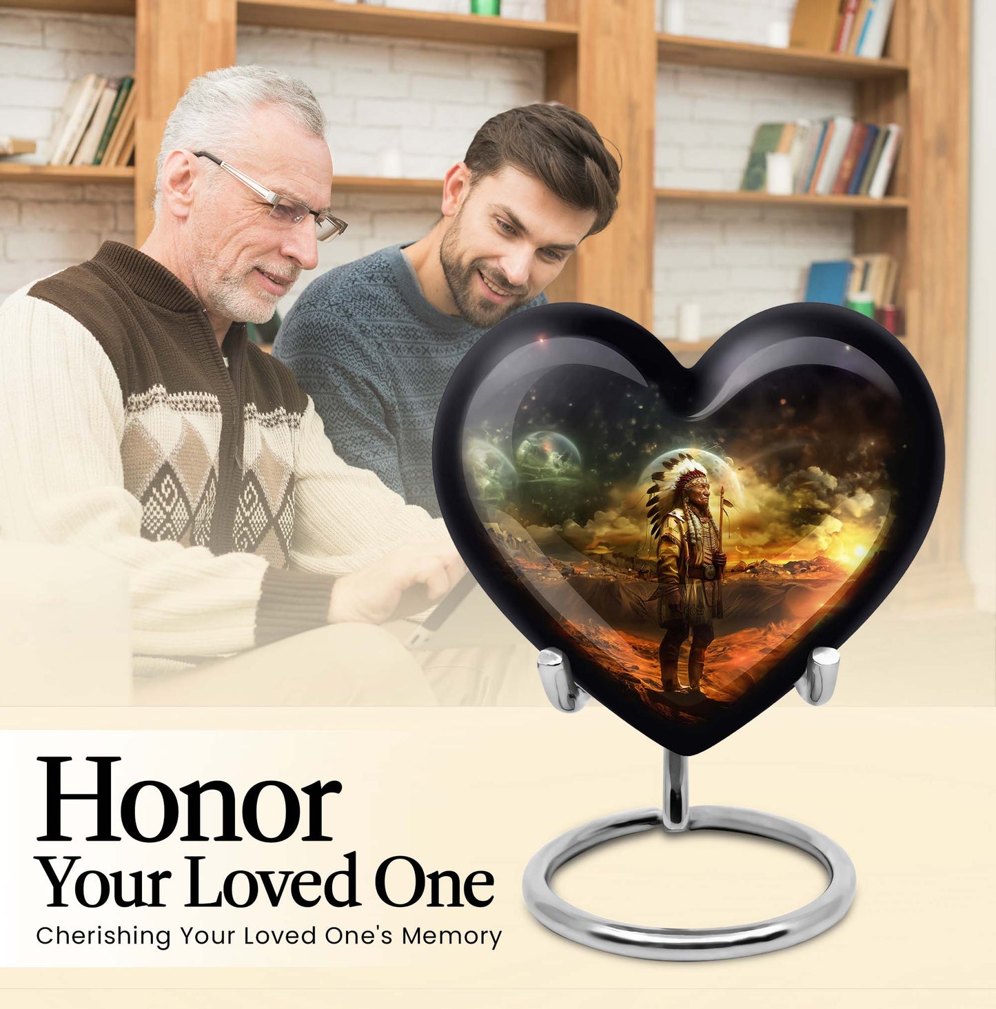 Native American 10-Inch Heart Urn for Adult Male