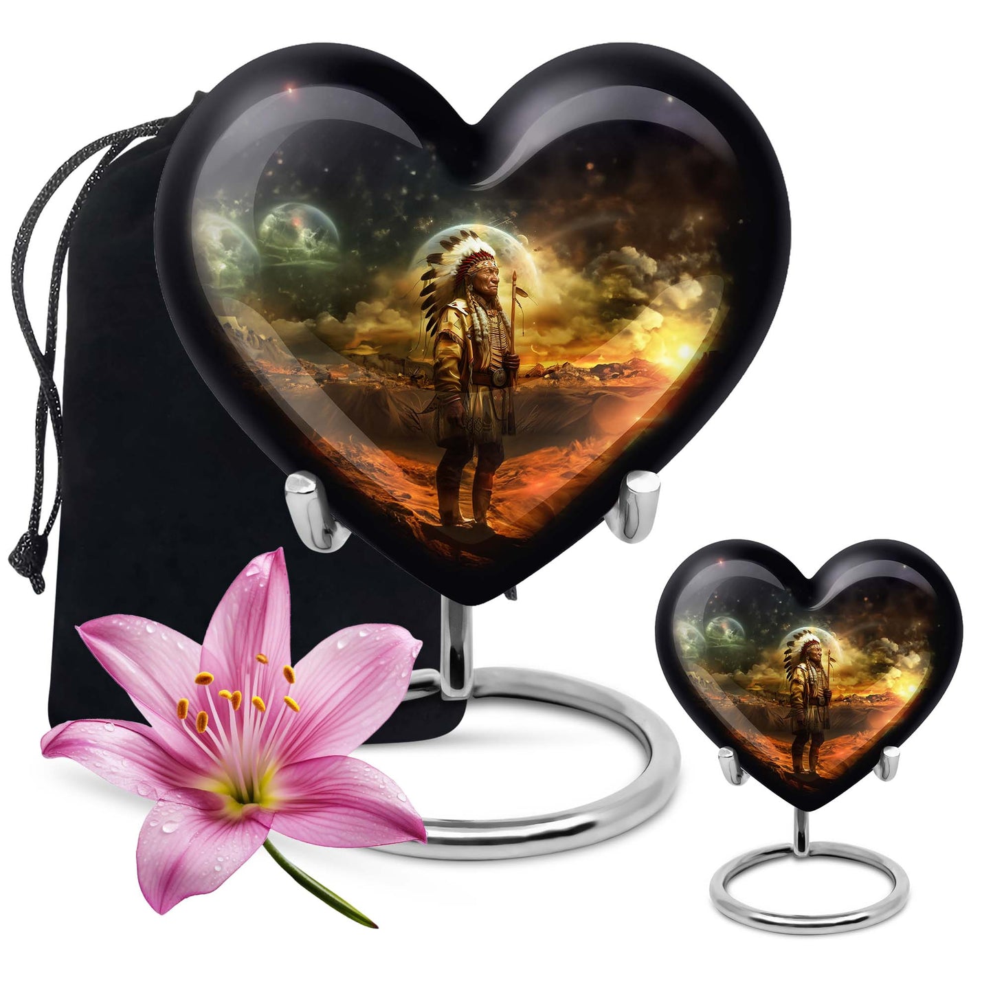 Native American 10-Inch Heart Urn for Adult Male