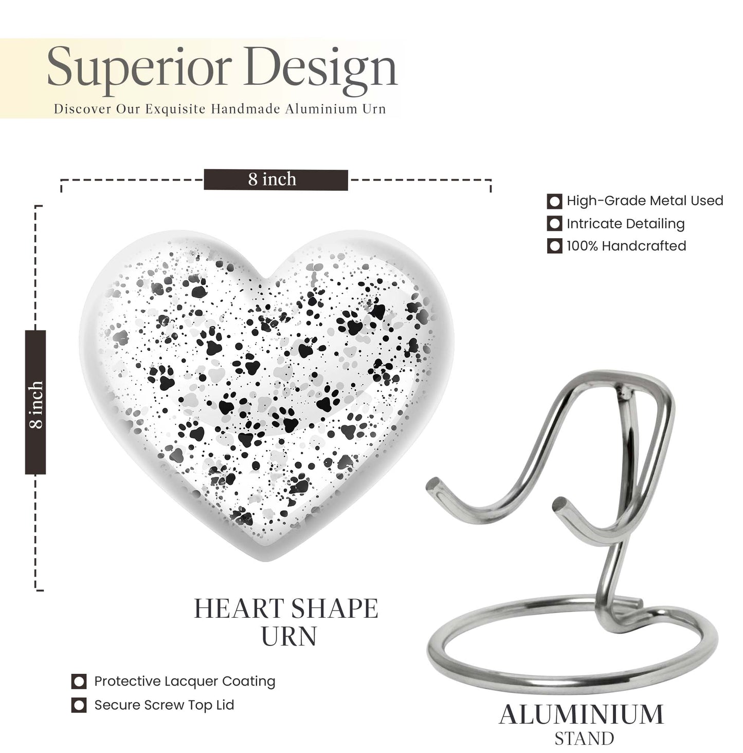 10-inch PAWS heart-shaped memorial urn
