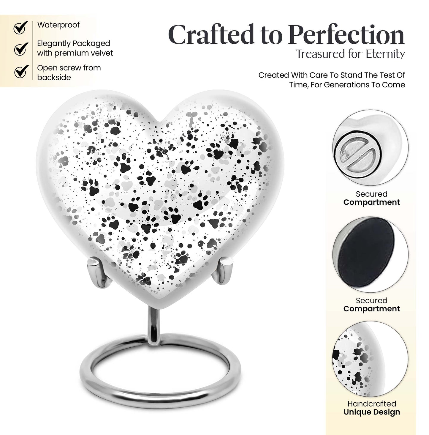 10-inch PAWS heart-shaped memorial urn