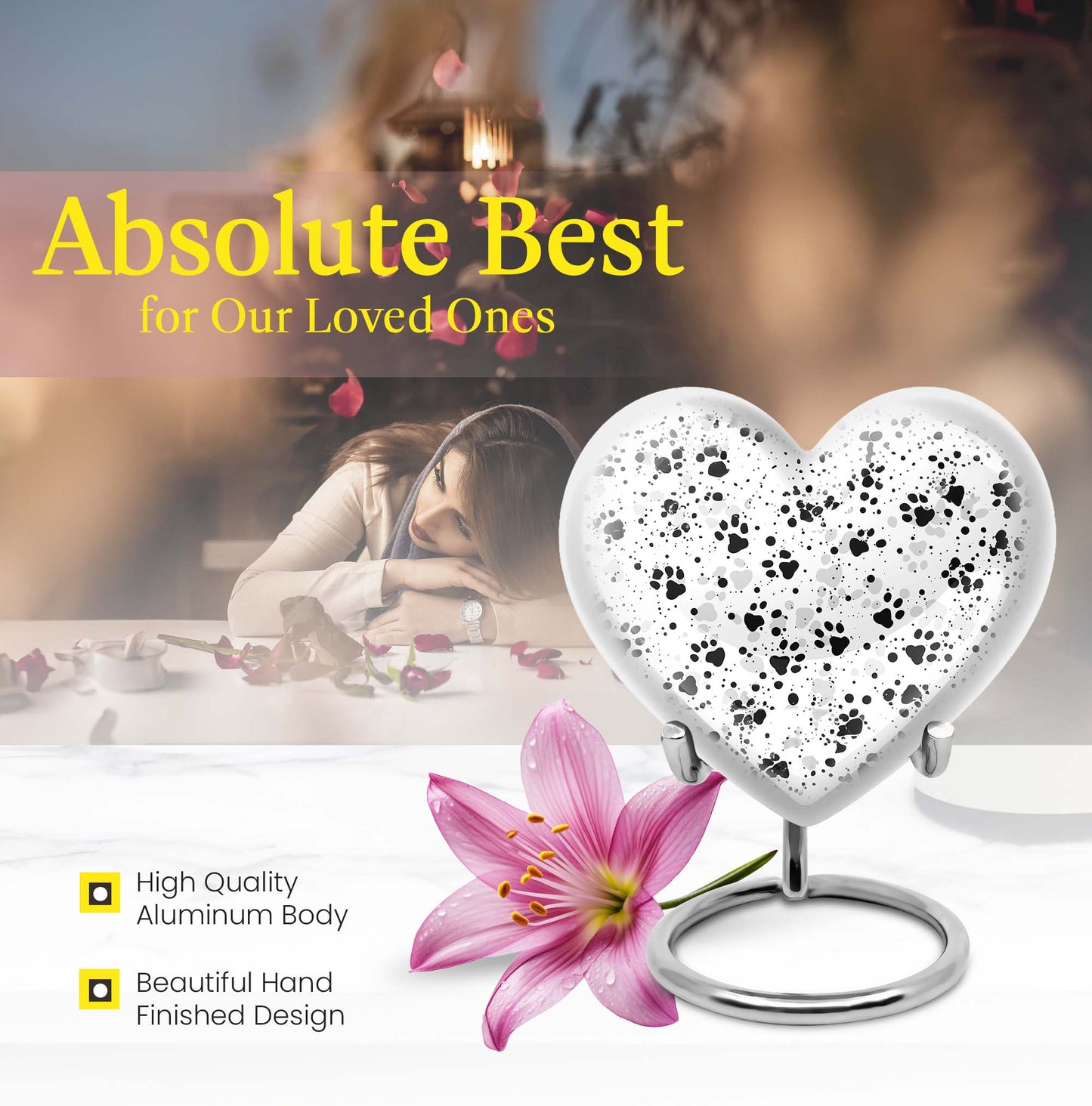 10-inch PAWS heart-shaped memorial urn