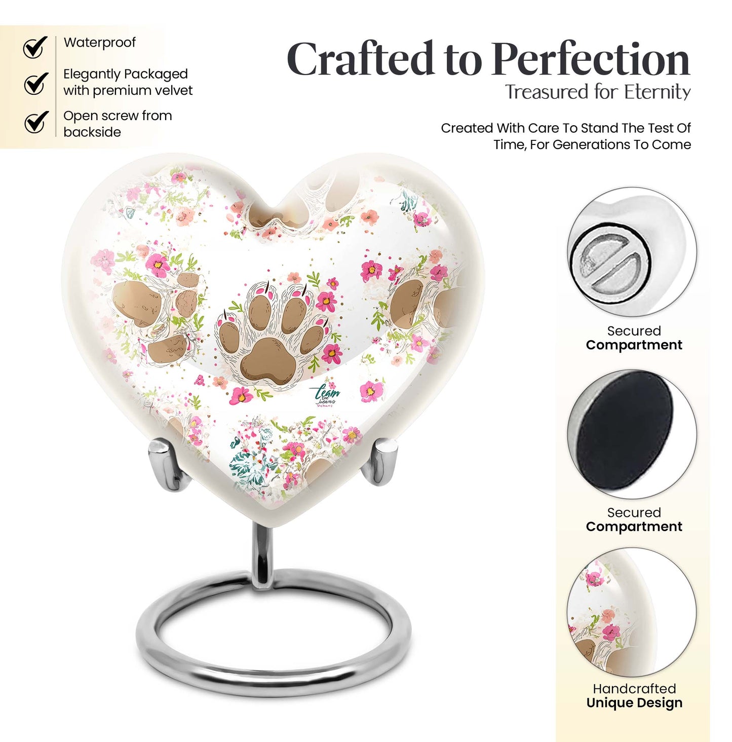 10-inch PAWS Urn, heart-shaped funeral urn for mom