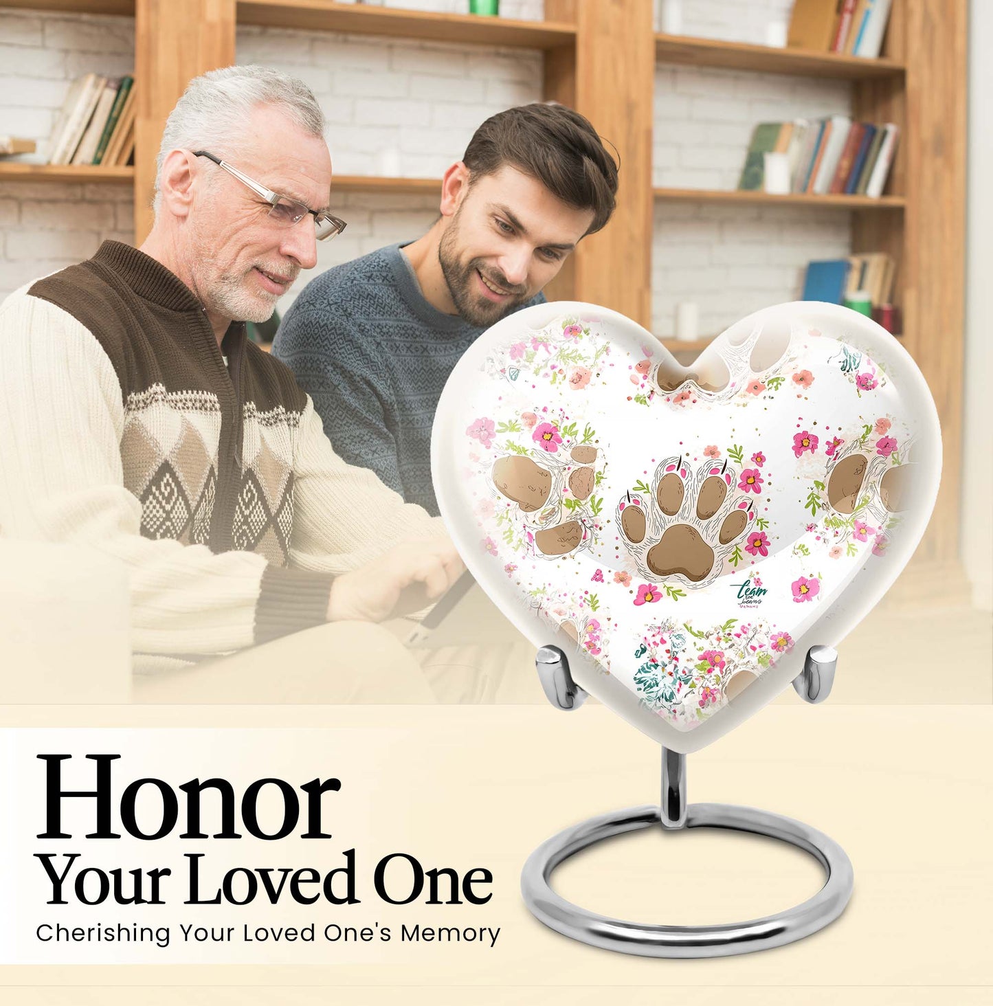 10-inch PAWS Urn, heart-shaped funeral urn for mom
