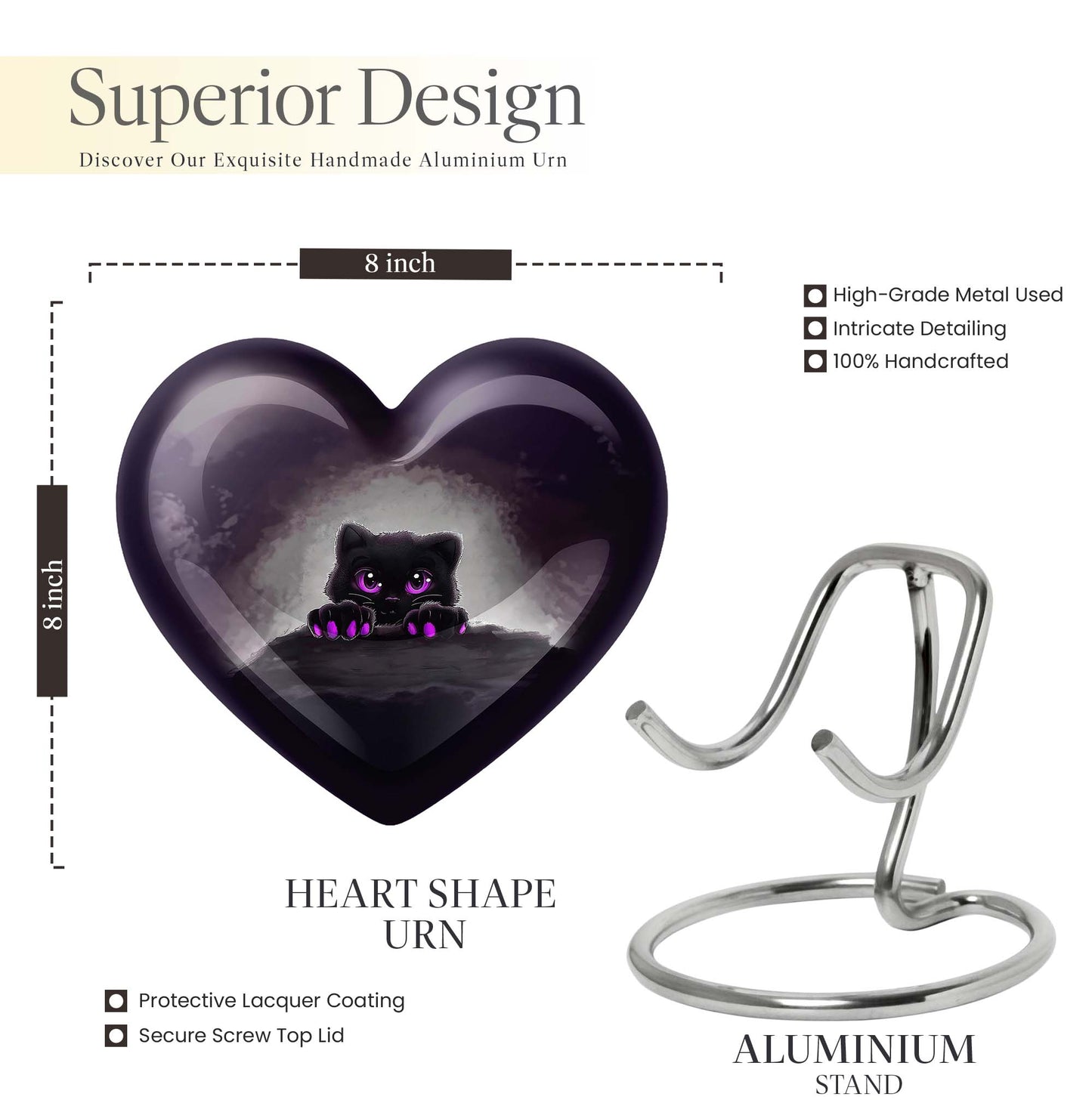 10-inch aluminum PAWS urn, heart design, Personalize