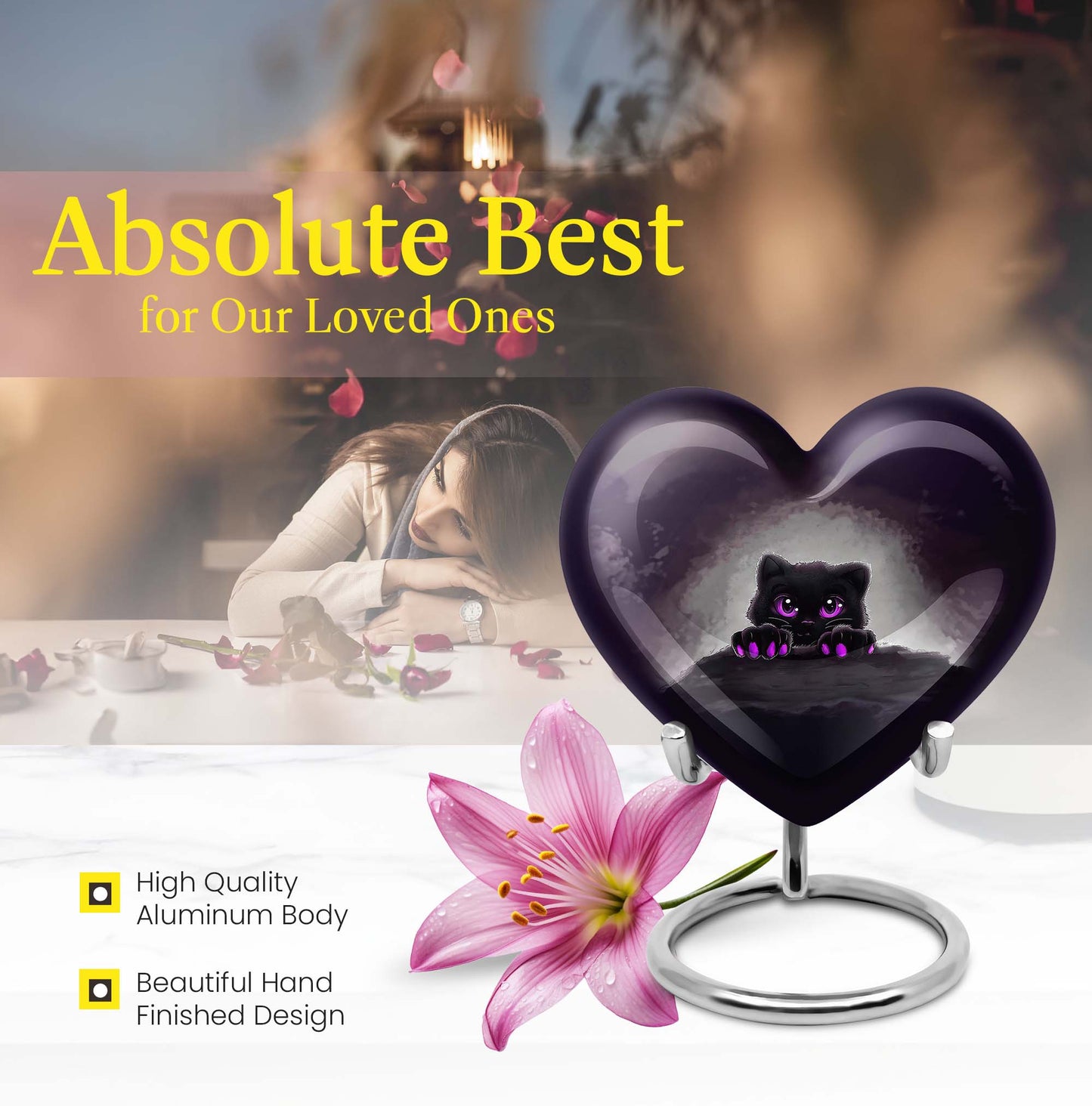 10-inch aluminum PAWS urn, heart design, Personalize