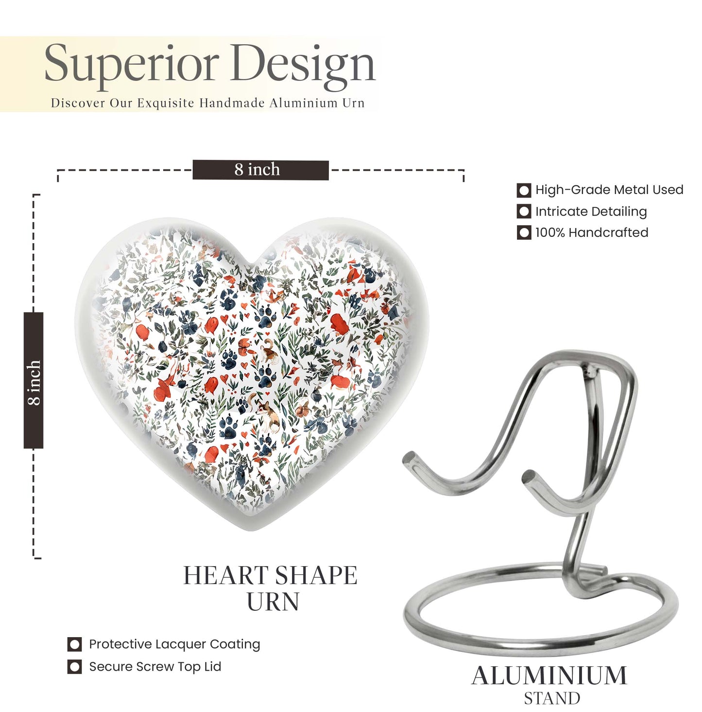 Large 10 Inch PAWS Urn, Heart-shaped memorial urn