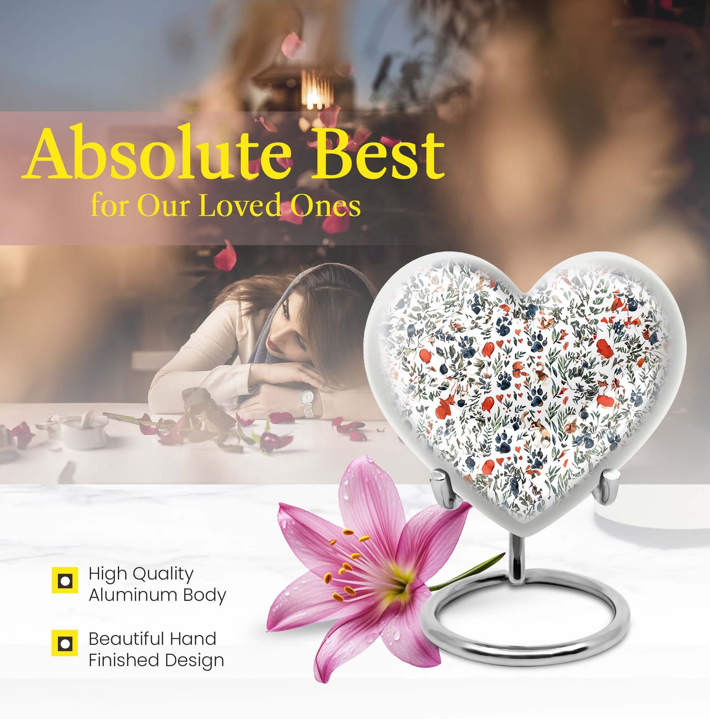 Large 10 Inch PAWS Urn, Heart-shaped memorial urn
