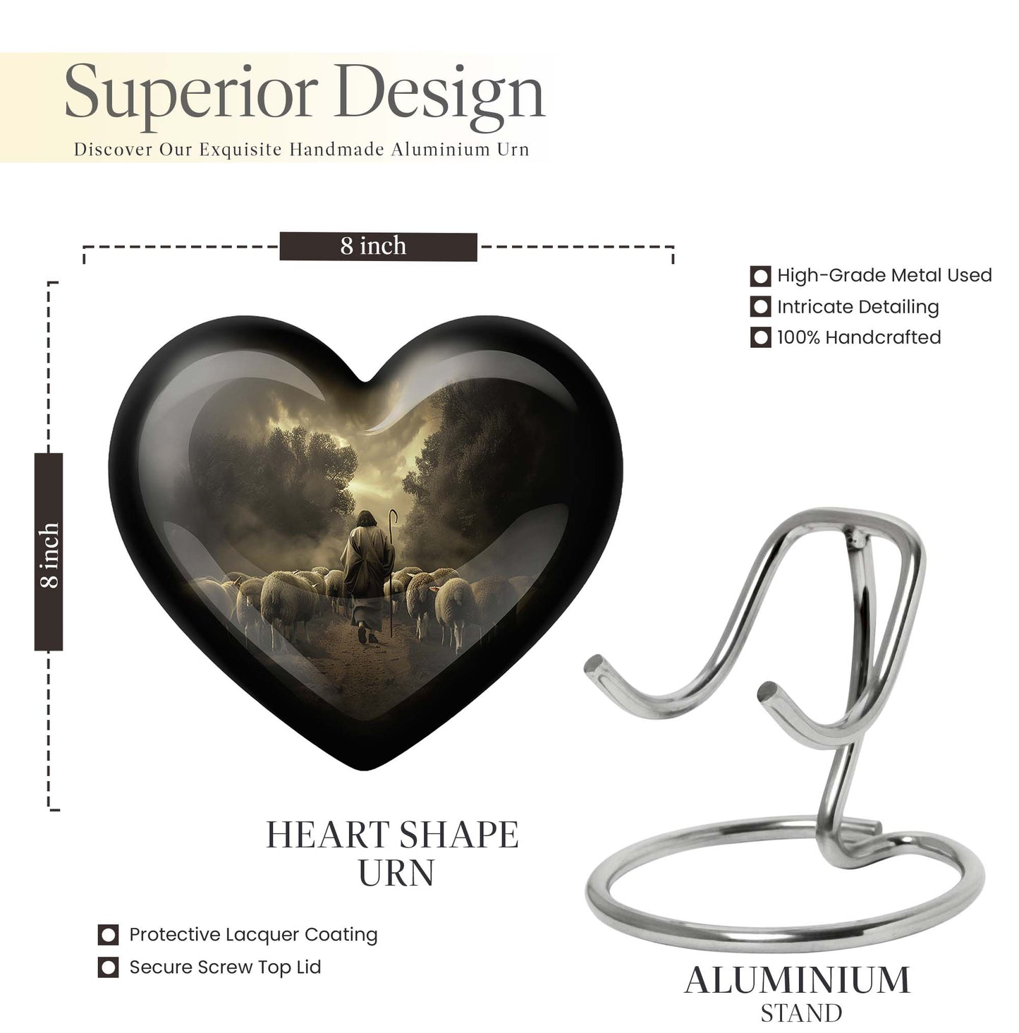Heart Urn for men's cremation ashes