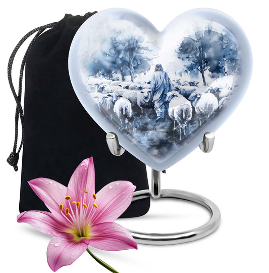 shepherd burial urn with heart design