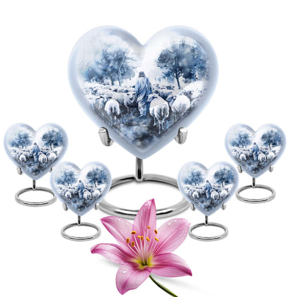 shepherd burial urn with heart design