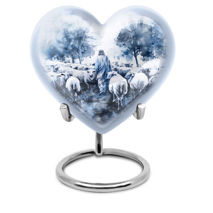 shepherd burial urn with heart design