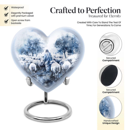shepherd burial urn with heart design