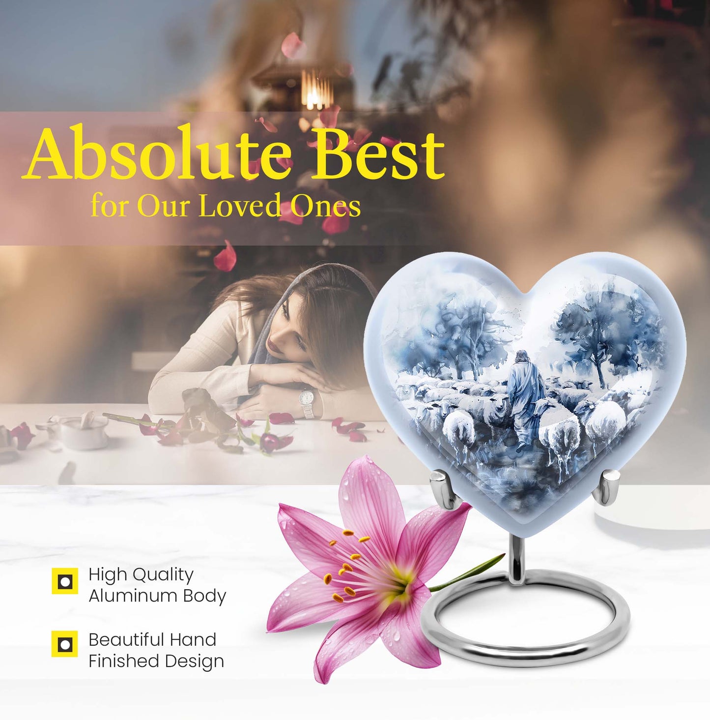 shepherd burial urn with heart design