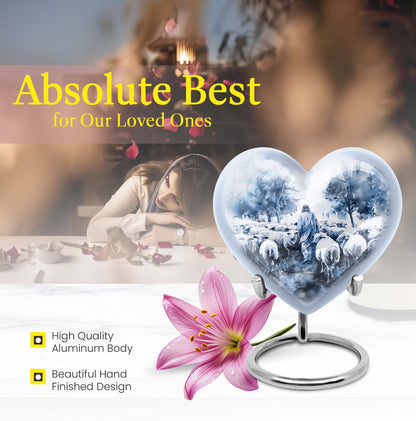 shepherd burial urn with heart design