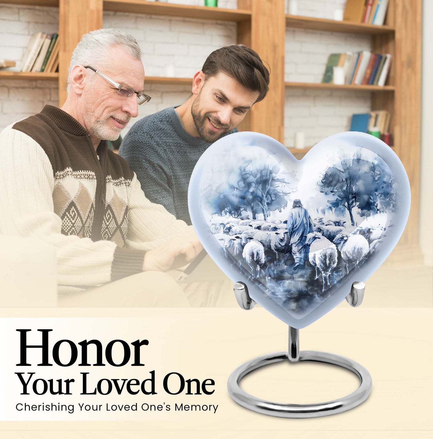 shepherd burial urn with heart design