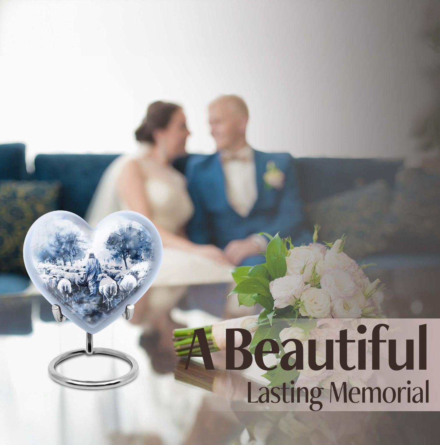 shepherd burial urn with heart design