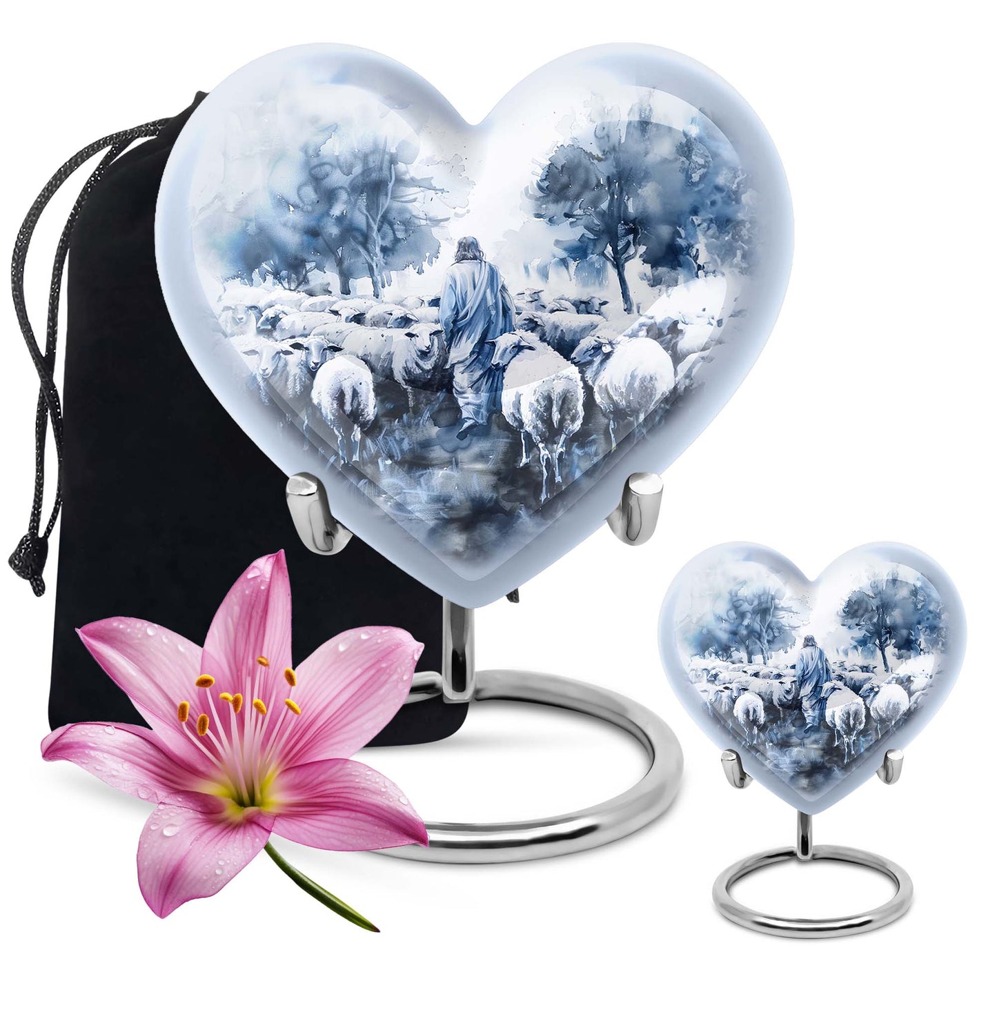 shepherd burial urn with heart design