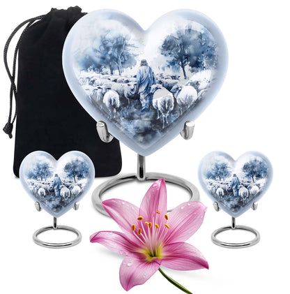 shepherd burial urn with heart design