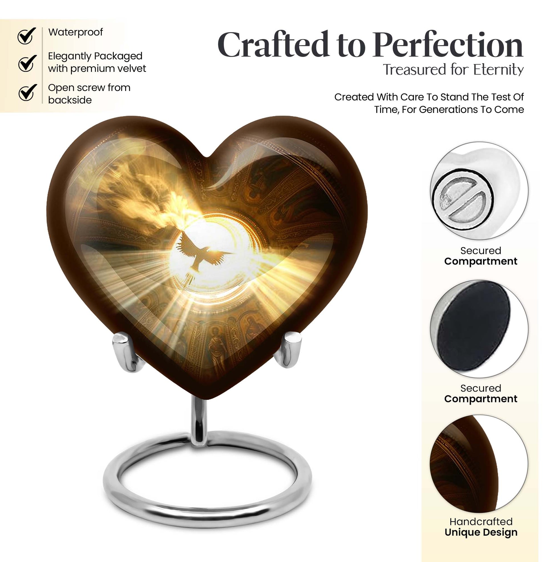 Heart-shaped 10-inch catholic urn for cremation