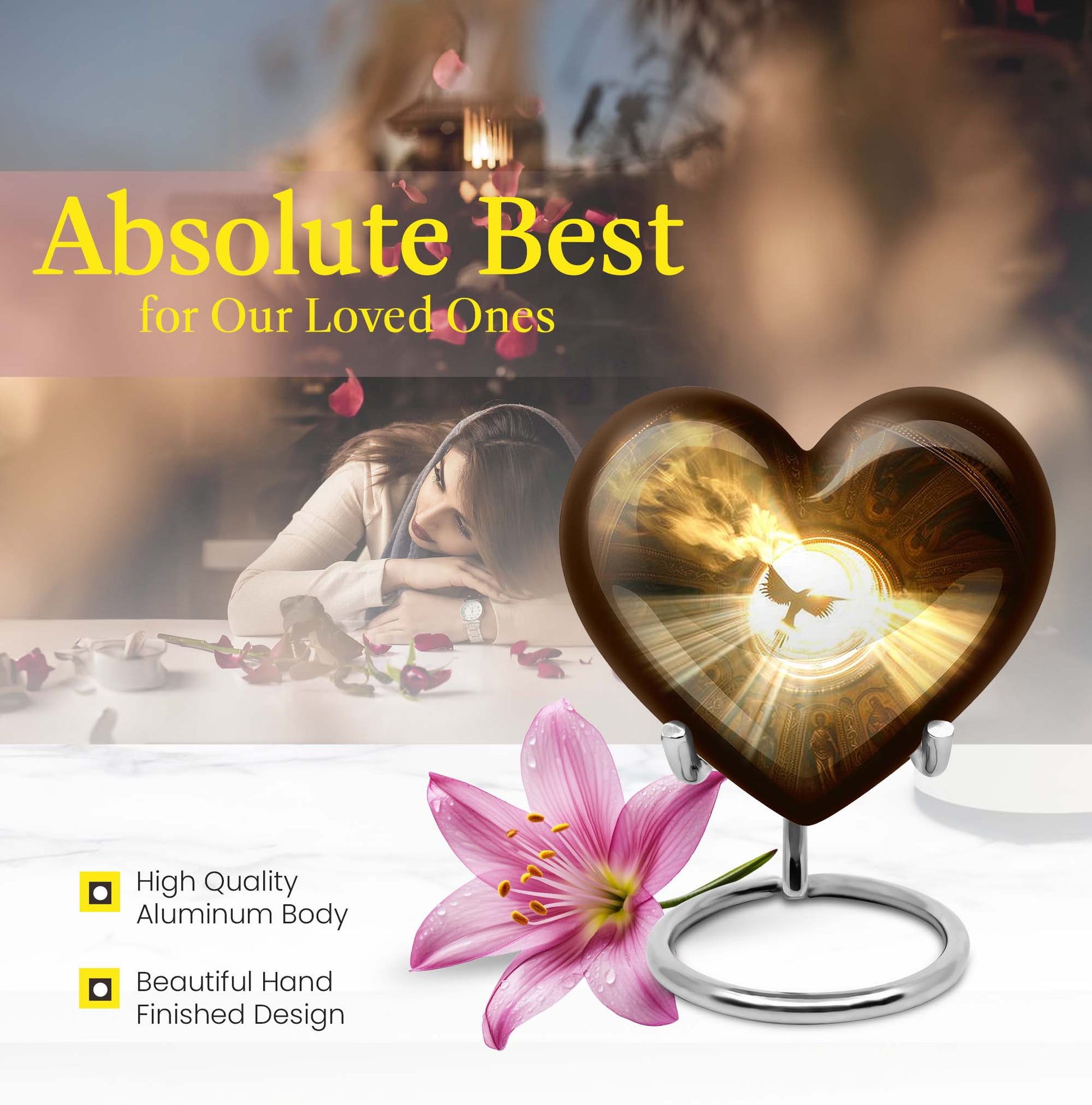 Heart-shaped 10-inch catholic urn for cremation